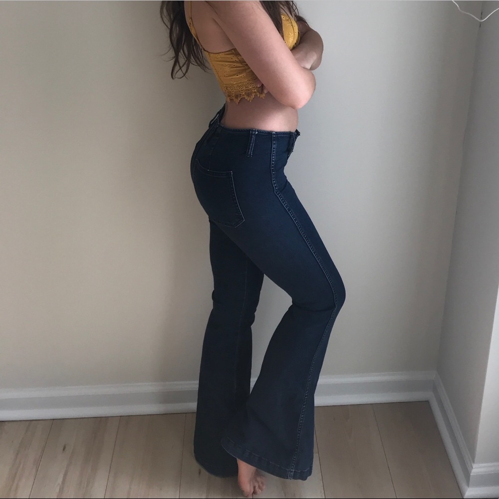 Free People Dark Wash Denim Bell Bottom Jeans